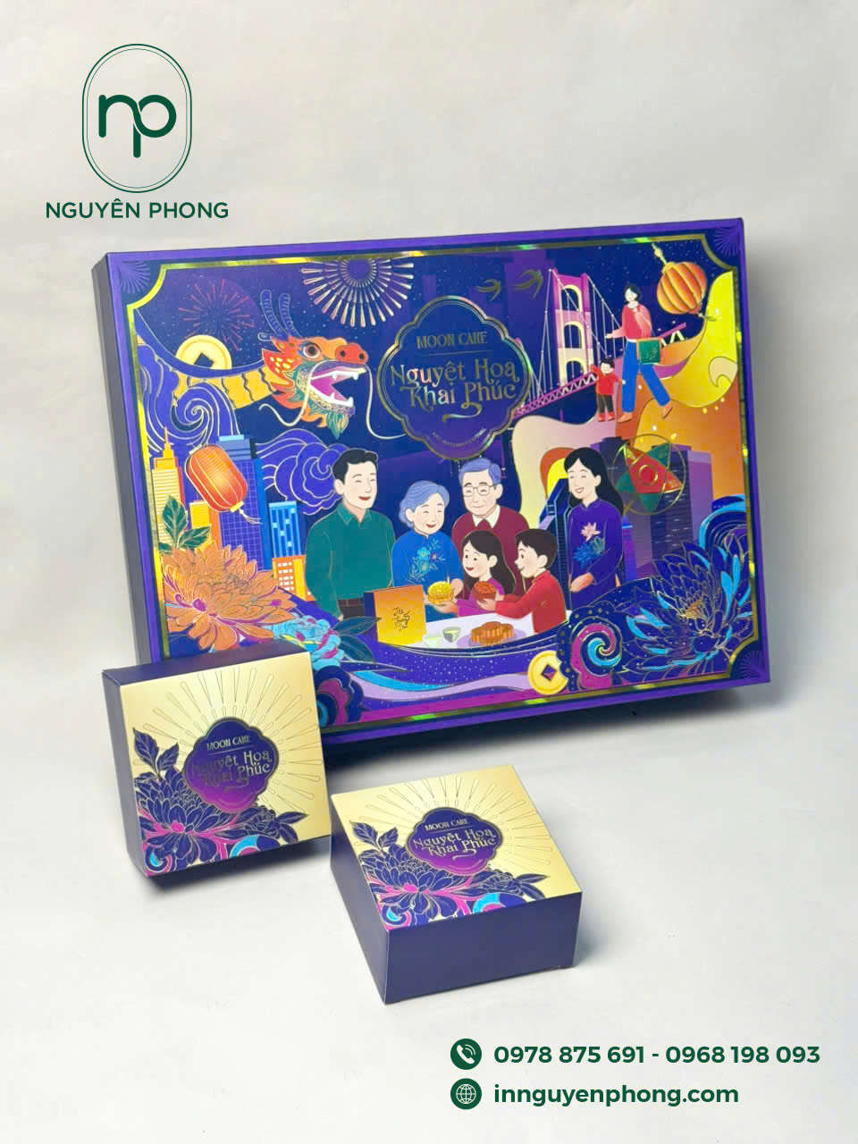 Mẫu hộp bánh trung thu in ép kim logo 